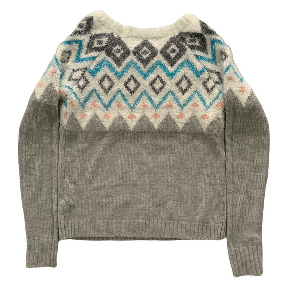 dELiAs Womens Gray Pullover Sweater Knit Medium Fair Isle Long Sleeve Crew Neck - Picture 2 of 9